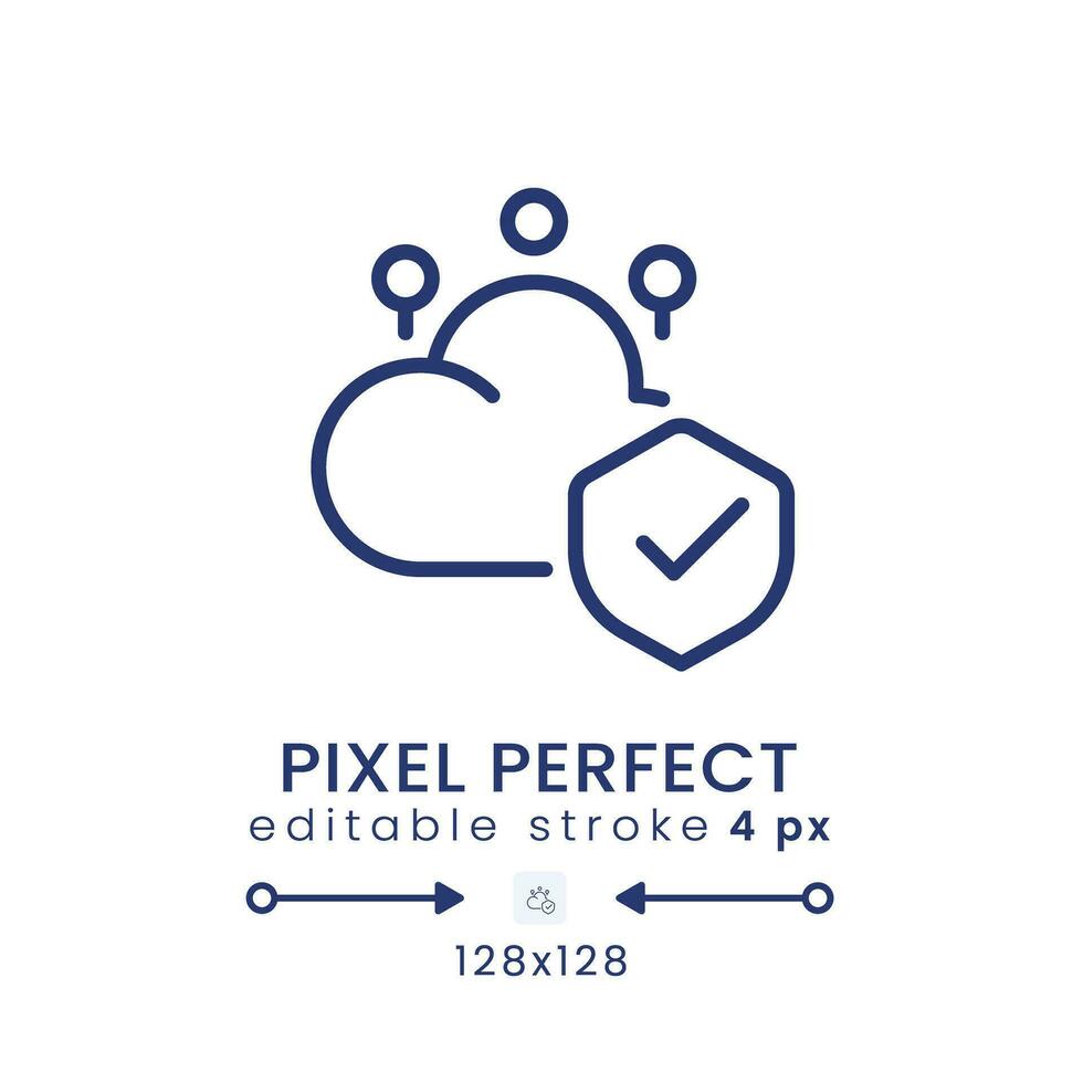 Cloud security linear desktop icon. Data privacy protection. Access control. Pixel perfect 128x128, outline 4px. GUI, UX design. Isolated user interface element for website. Editable stroke vector