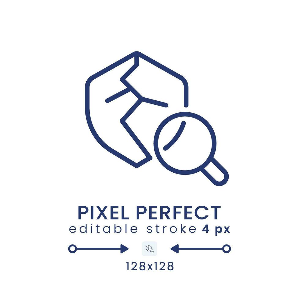 Vulnerability scanning linear desktop icon. Cyber security threat identification. Pixel perfect 128x128, outline 4px. GUI, UX design. Isolated user interface element for website. Editable stroke vector