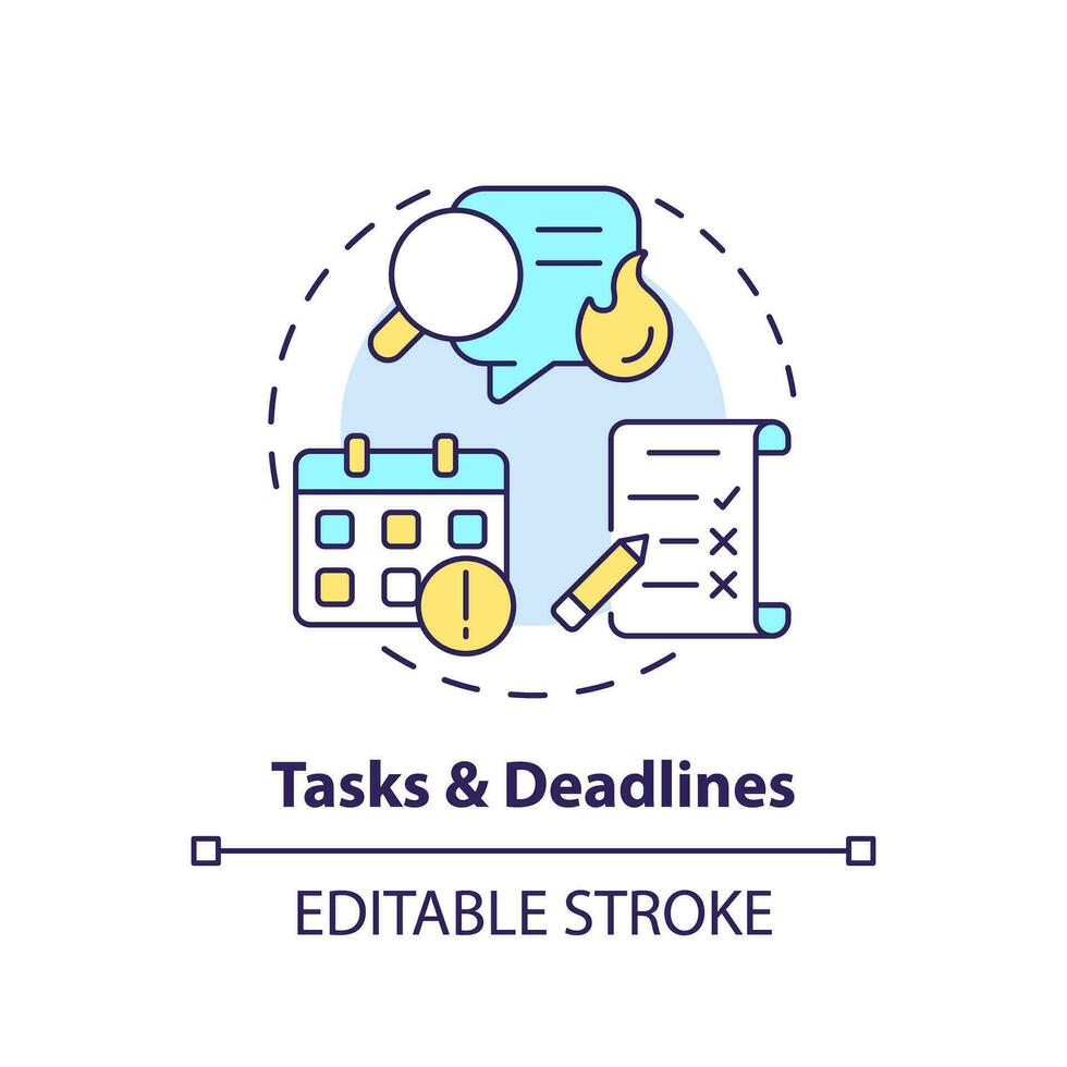 Tasks and deadlines concept icon. Project management. Social media content. Schedule plan. Progress tracking abstract idea thin line illustration. Isolated outline drawing. Editable stroke vector