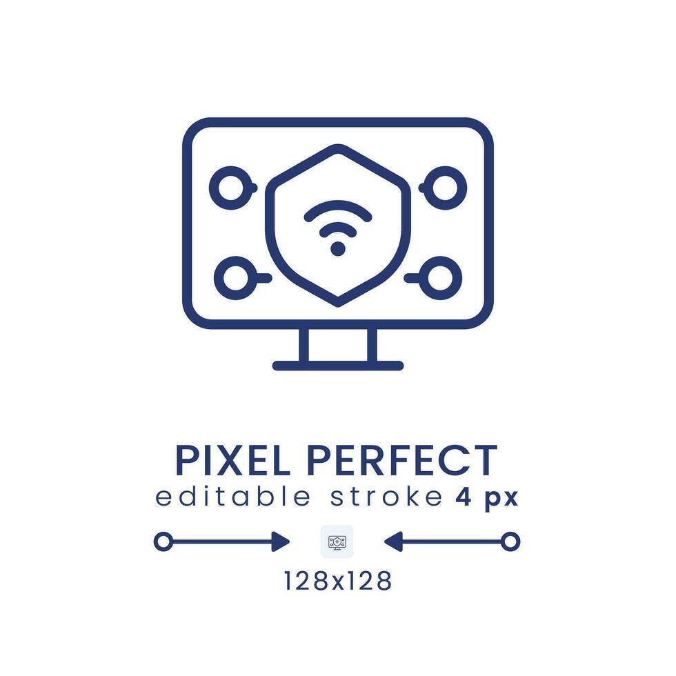 Endpoint security linear desktop icon. Device management. Antivirus protection. Pixel perfect 128x128, outline 4px. GUI, UX design. Isolated user interface element for website. Editable stroke vector