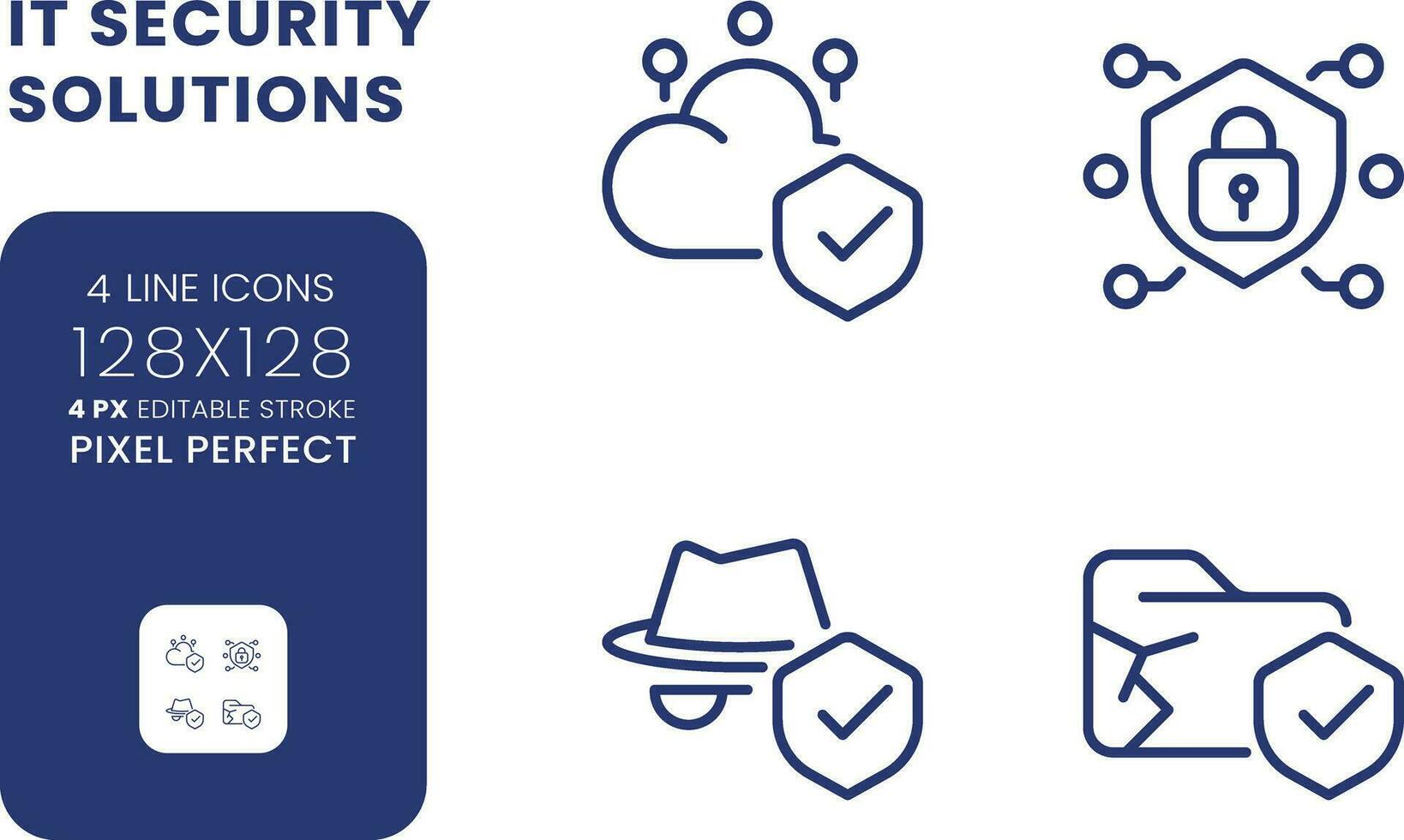Data security solutions linear desktop icons set. Cloud computing provider. Database encryption. Pixel perfect 128x128, outline 4px. Isolated user interface elements pack for website. Editable stroke vector