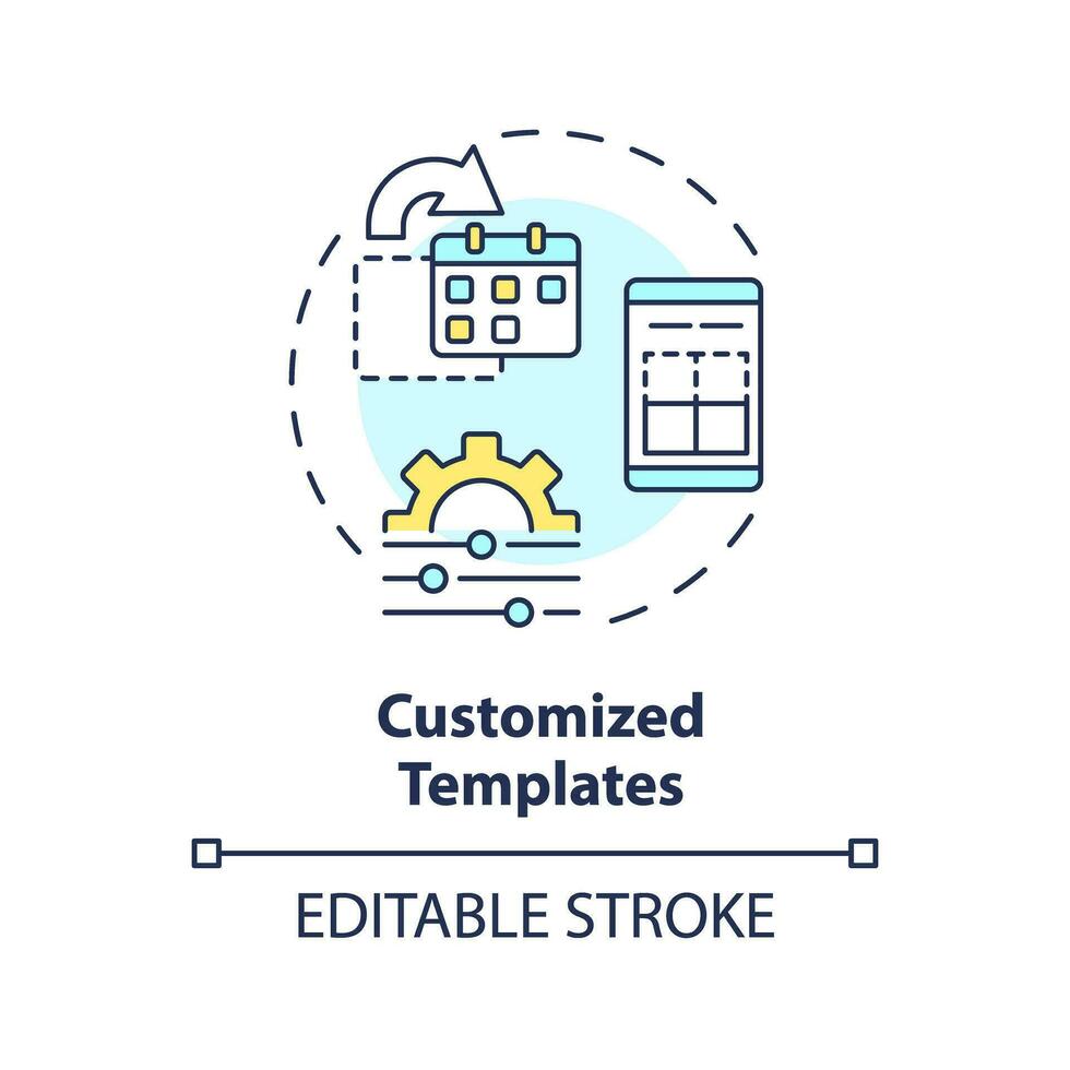 Customized templates concept icon. Optimization process. Social media. Content marketing. Editorial calendar abstract idea thin line illustration. Isolated outline drawing. Editable stroke vector