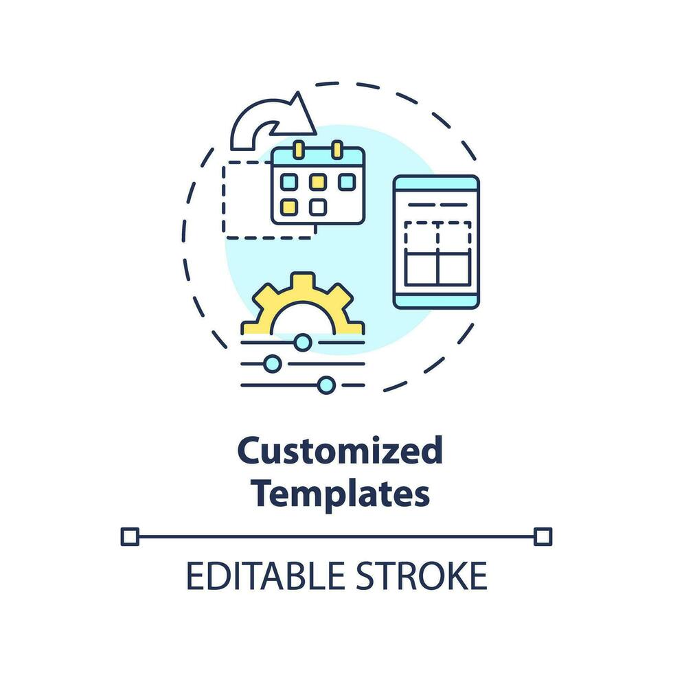 personalizado plantillas concepto icono. mejoramiento proceso. social medios de comunicación. contenido marketing. editorial calendario resumen idea Delgado línea ilustración. aislado contorno dibujo. editable carrera vector