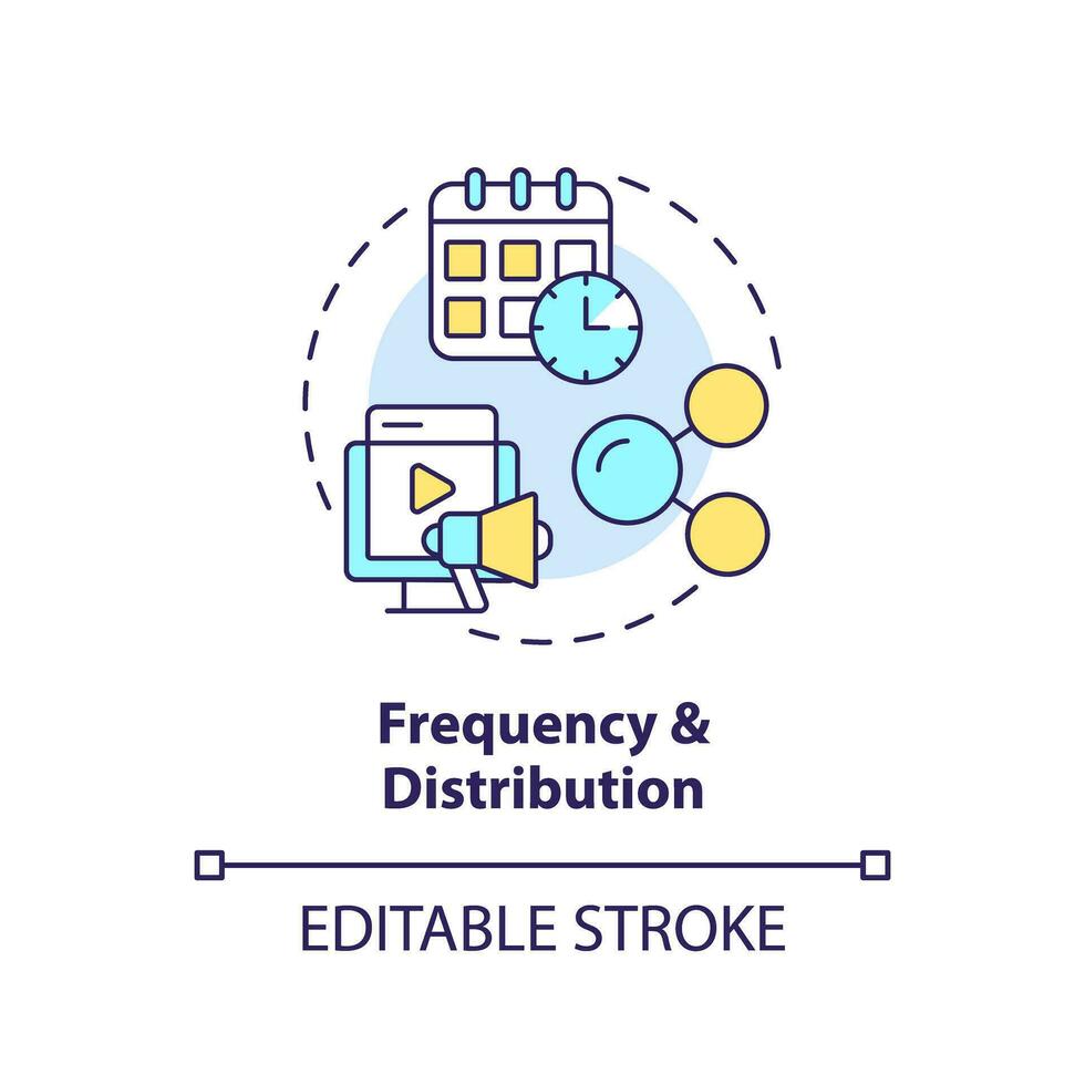 Frequency and distribution concept icon. Social media channel. Digital content. Editorial calendar. Publish online abstract idea thin line illustration. Isolated outline drawing. Editable stroke vector