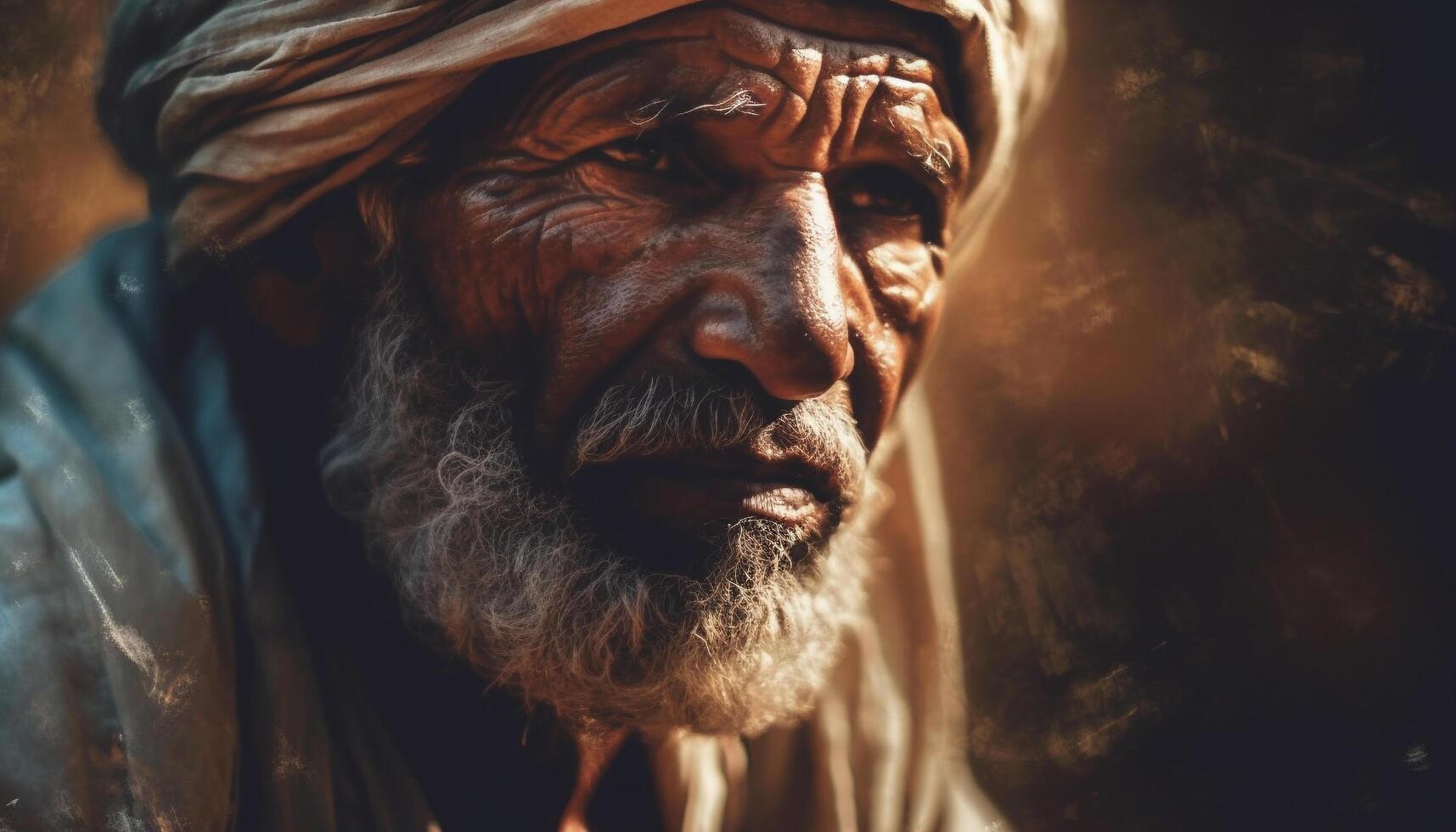 Senior sadhu praying to god, looking at camera outdoors generated by AI photo