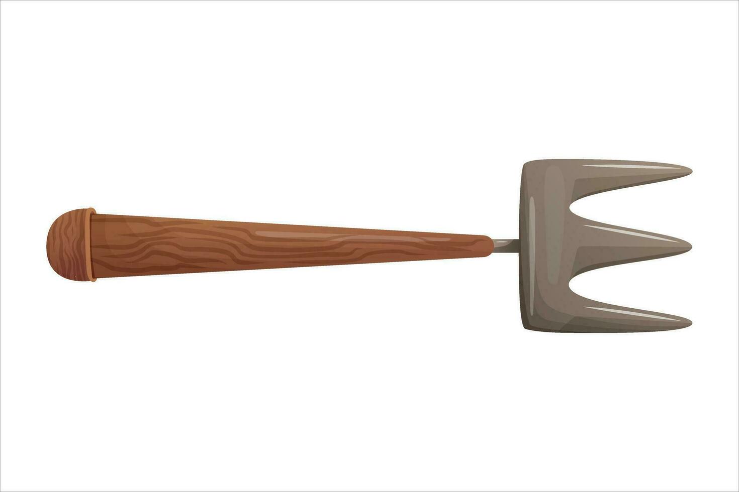 Garden fork, vector isolated cartoon tool for gardening and soil care.