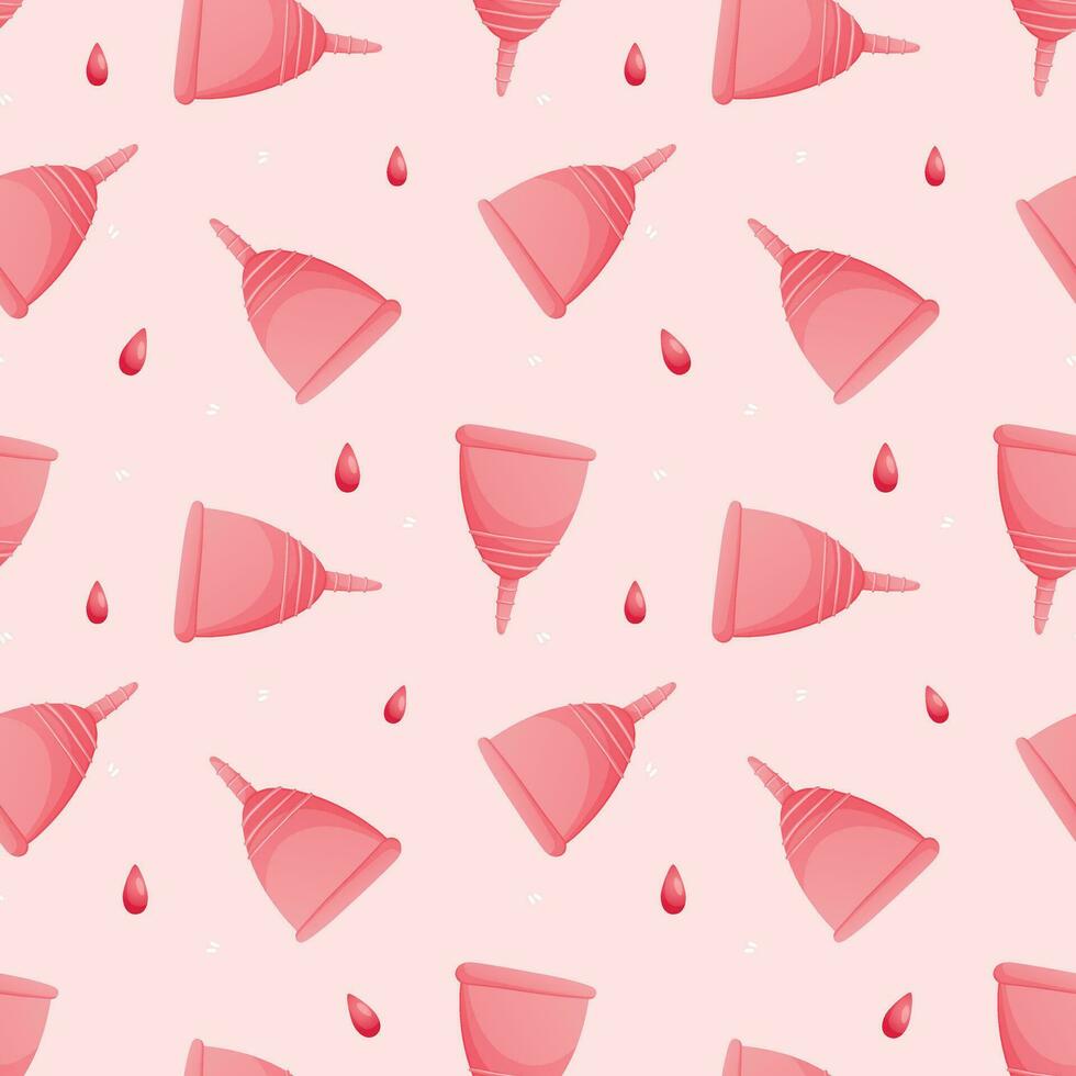 Vector seamless pattern with cartoon female menstrual cups
