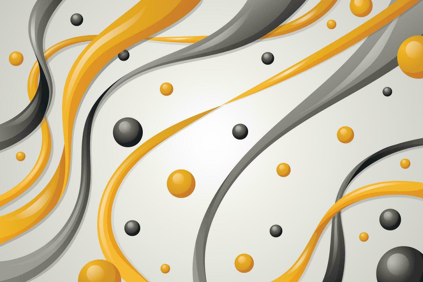 Vector abstract background with gold and black wavy ribbons and balls.