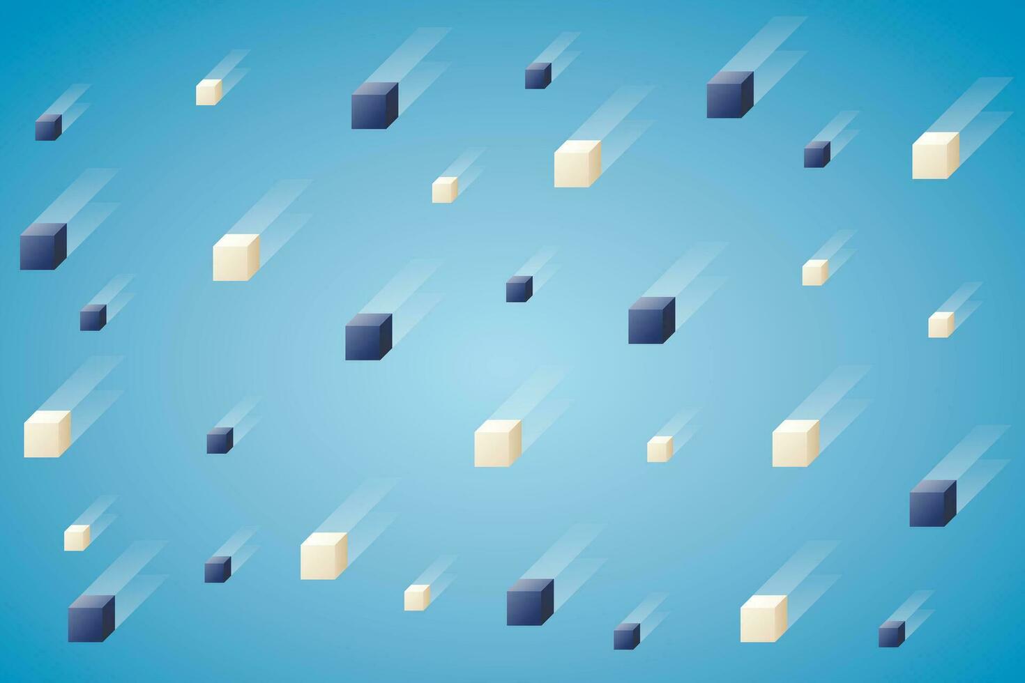 Abstract geometric blue background with volumetric flying cubes. vector