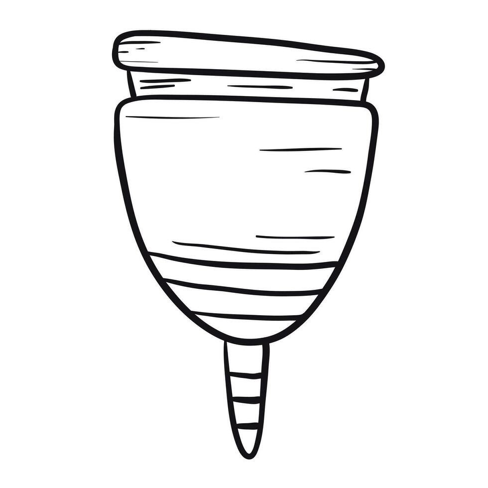 negro y blanco garabatear ilustración de un higiénico menstrual taza. vector