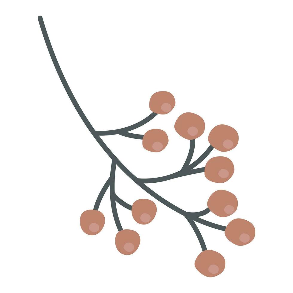 Vector isolated illustration of a twig with red berries. Wild rowan or lingonberry icon on a branch.