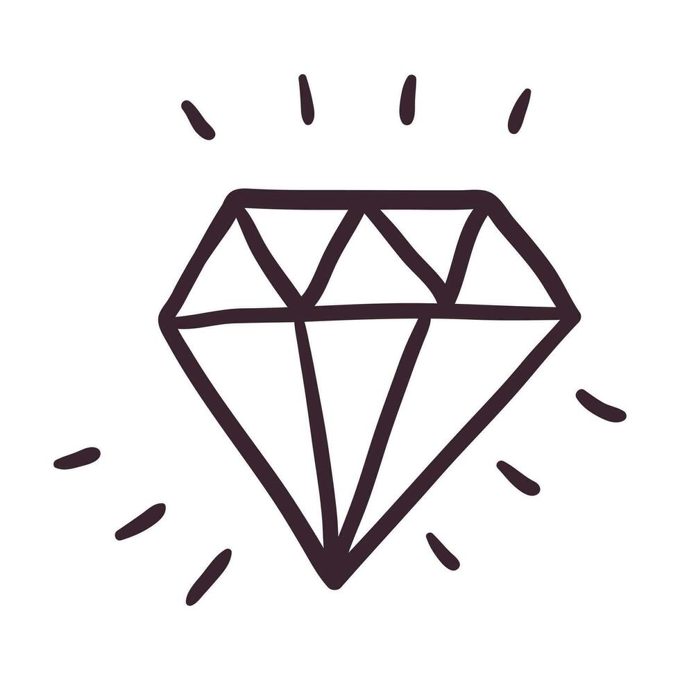 Vector simple doodle outline icon. A sparkling gem, emerald or diamond shape.