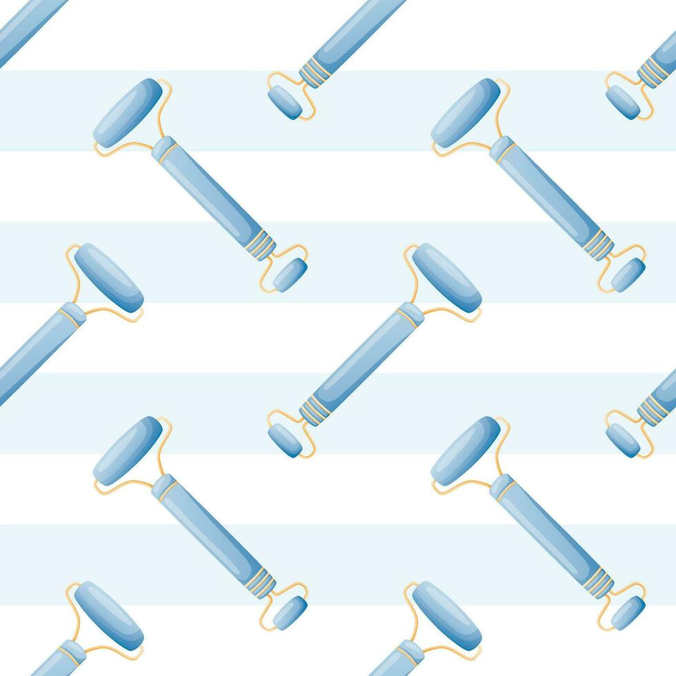 Vector cartoon seamless pattern with gua sha rollers facial massagers.