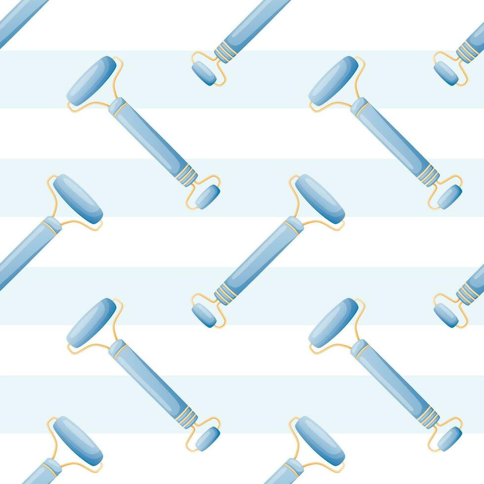 Vector cartoon seamless pattern with gua sha rollers facial massagers.