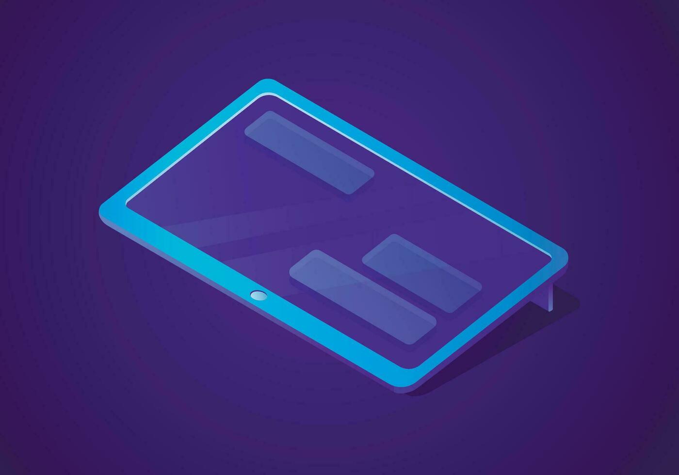 Vector trending isometric illustration of tablet with messages on screen. A modern digital gadget or device for communication and work.
