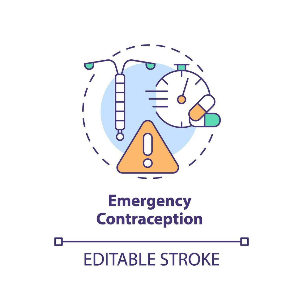 Emergency contraception concept icon. Copper iud. Morning after pill. Birth control. Planned parenthood. Pro choice abstract idea thin line illustration. Isolated outline drawing. Editable stroke vector