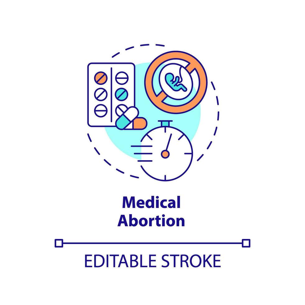 Medical abortion concept icon. Health service. Non invasive. Unwanted pregnancy. Reproductive justice abstract idea thin line illustration. Isolated outline drawing. Editable stroke vector