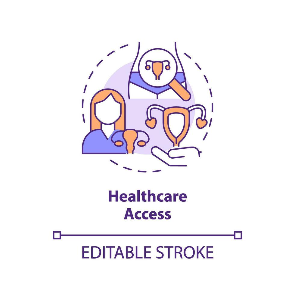 Healthcare access concept icon. Health care service. Gynecological exam. Low income. Women right. Reproductive choice abstract idea thin line illustration. Isolated outline drawing. Editable stroke vector