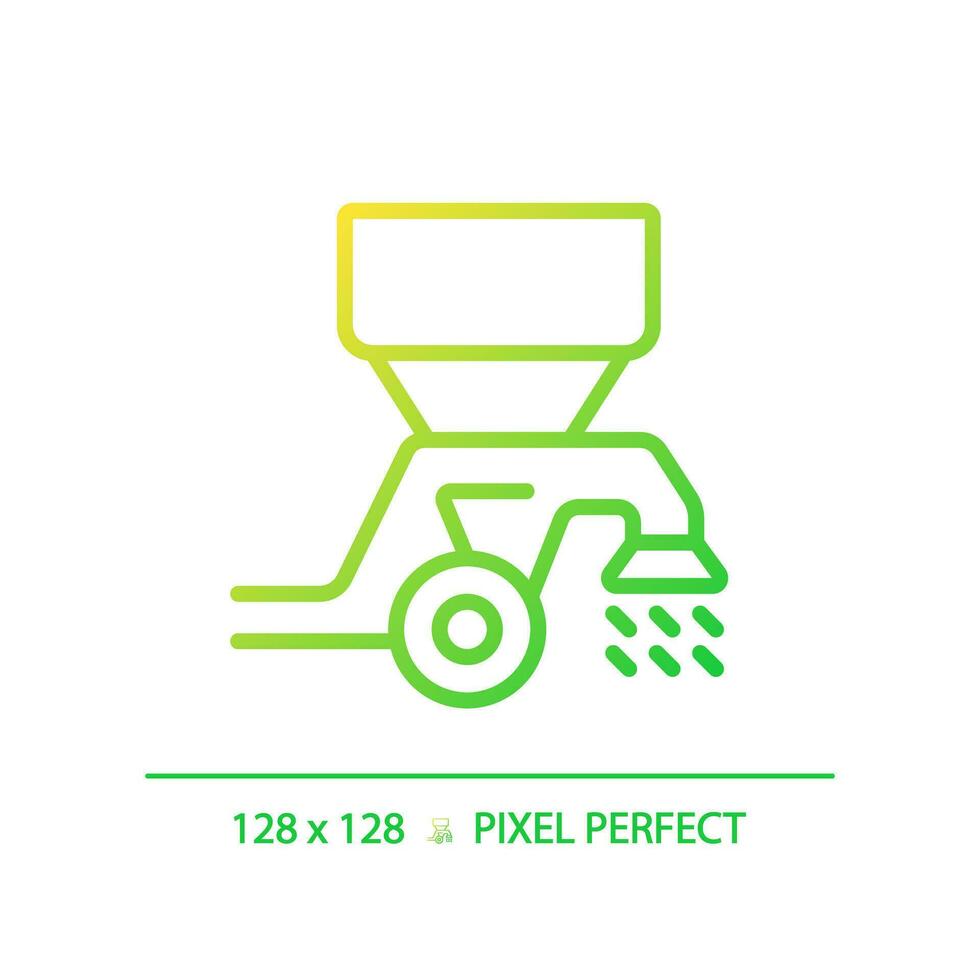 Seed drill gradient linear vector icon. Modern tractor. Farm equipment. Spreader machine. Broadcast seeder. Thin line color symbol. Modern style pictogram. Vector isolated outline drawing