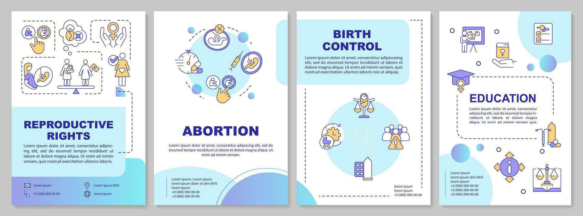 Reproductive rights blue circle brochure template. Pro choice. Leaflet design with linear icons. Editable 4 vector layouts for presentation, annual reports