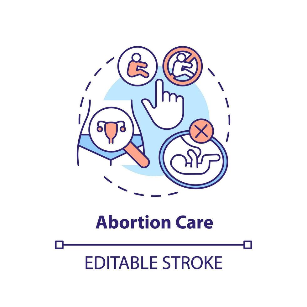 Abortion care concept icon. Unwanted pregnancy. Abortion access. Healthy woman. Sexual health. Reproductive choice abstract idea thin line illustration. Isolated outline drawing. Editable stroke vector