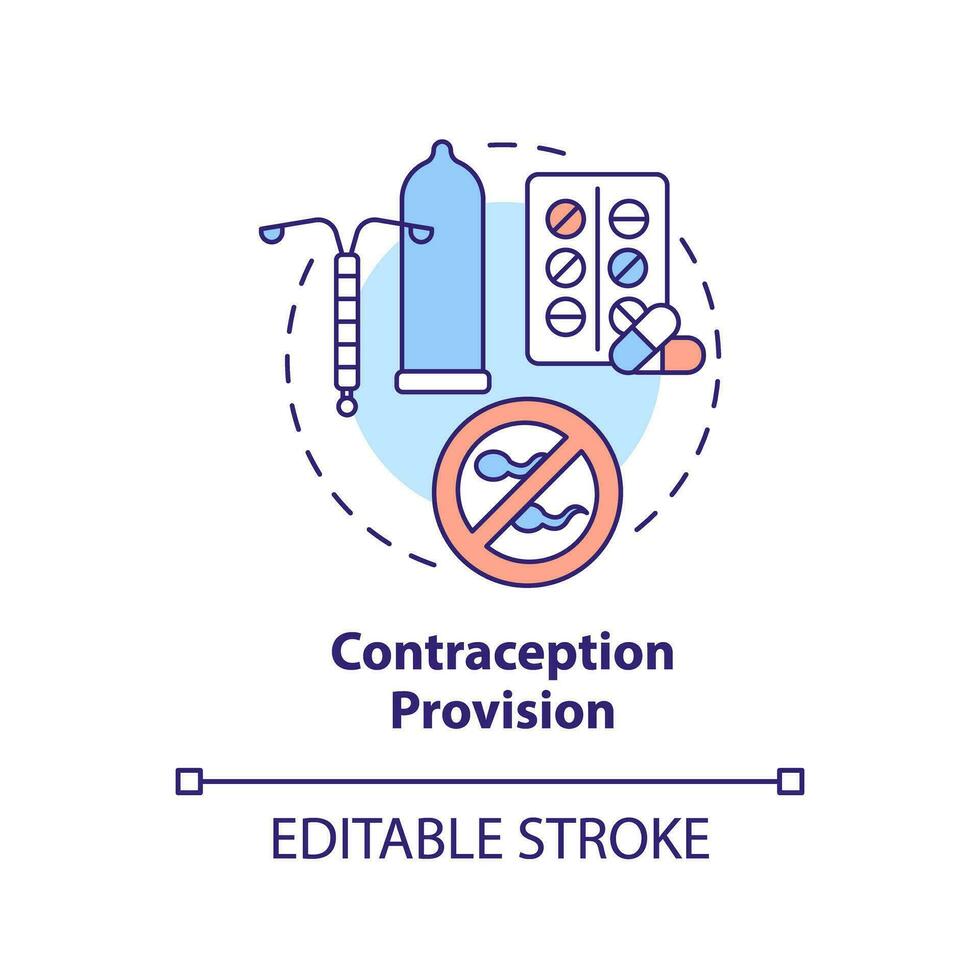 Contraception provision concept icon. Contraceptive method. Birth control. Reproductive health. Sexual healthcare abstract idea thin line illustration. Isolated outline drawing. Editable stroke vector