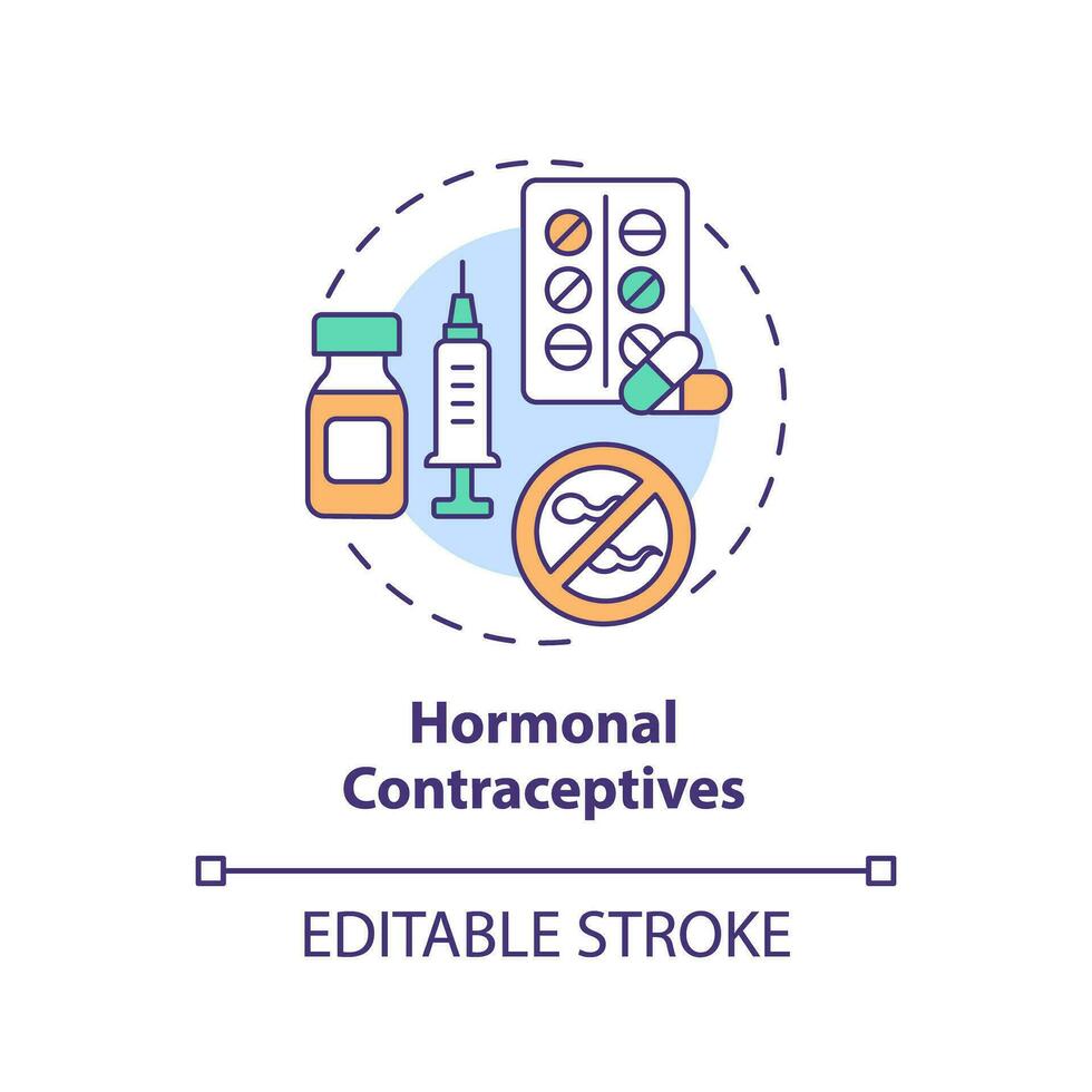 Hormonal contraceptives concept icon. Contraceptive pill. Contraception protection. Birth control method. Women health abstract idea thin line illustration. Isolated outline drawing. Editable stroke vector