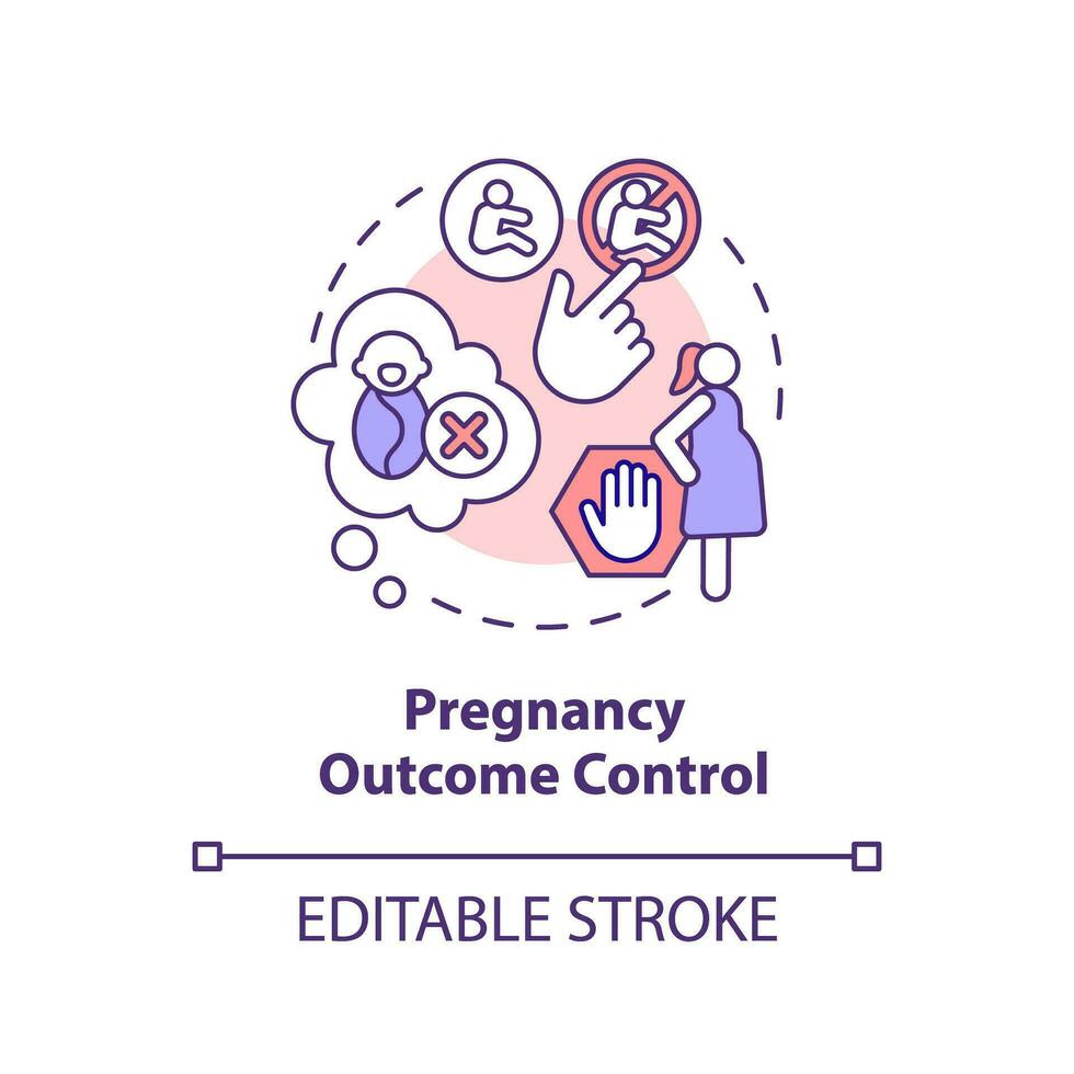 Pregnancy outcome control concept icon. Family violence. Decision making. Abortion clinic. My body. Reproductive health abstract idea thin line illustration. Isolated outline drawing. Editable stroke vector