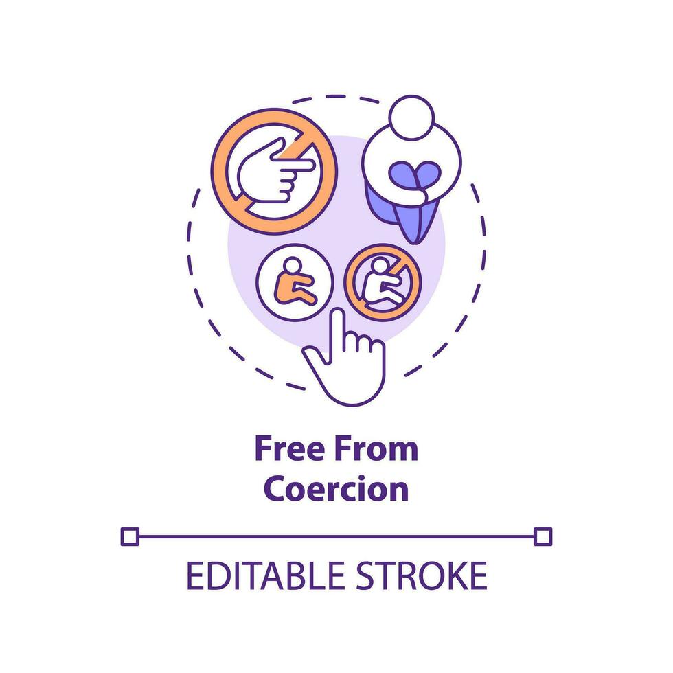 Free from coercion concept icon. Domestic violence. Sexual abuse. Female empowerment. Human right. Reproductive justice abstract idea thin line illustration. Isolated outline drawing. Editable stroke vector