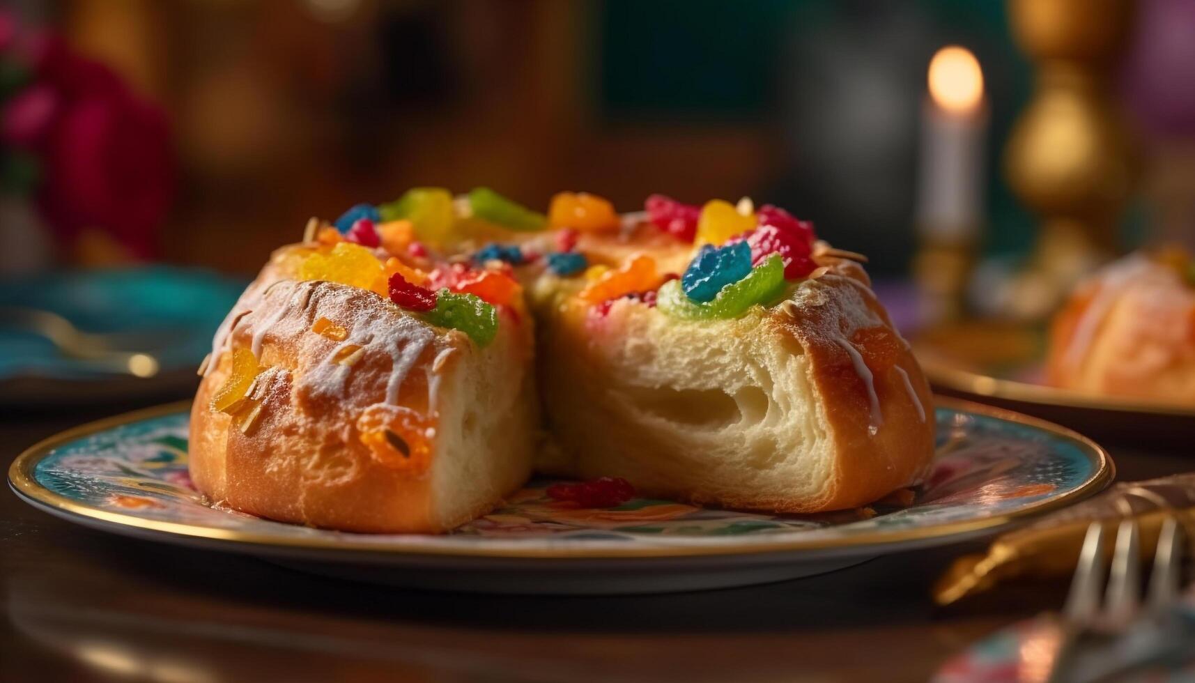 recién horneado gastrónomo Pastelería, un dulce indulgencia generativo ai foto