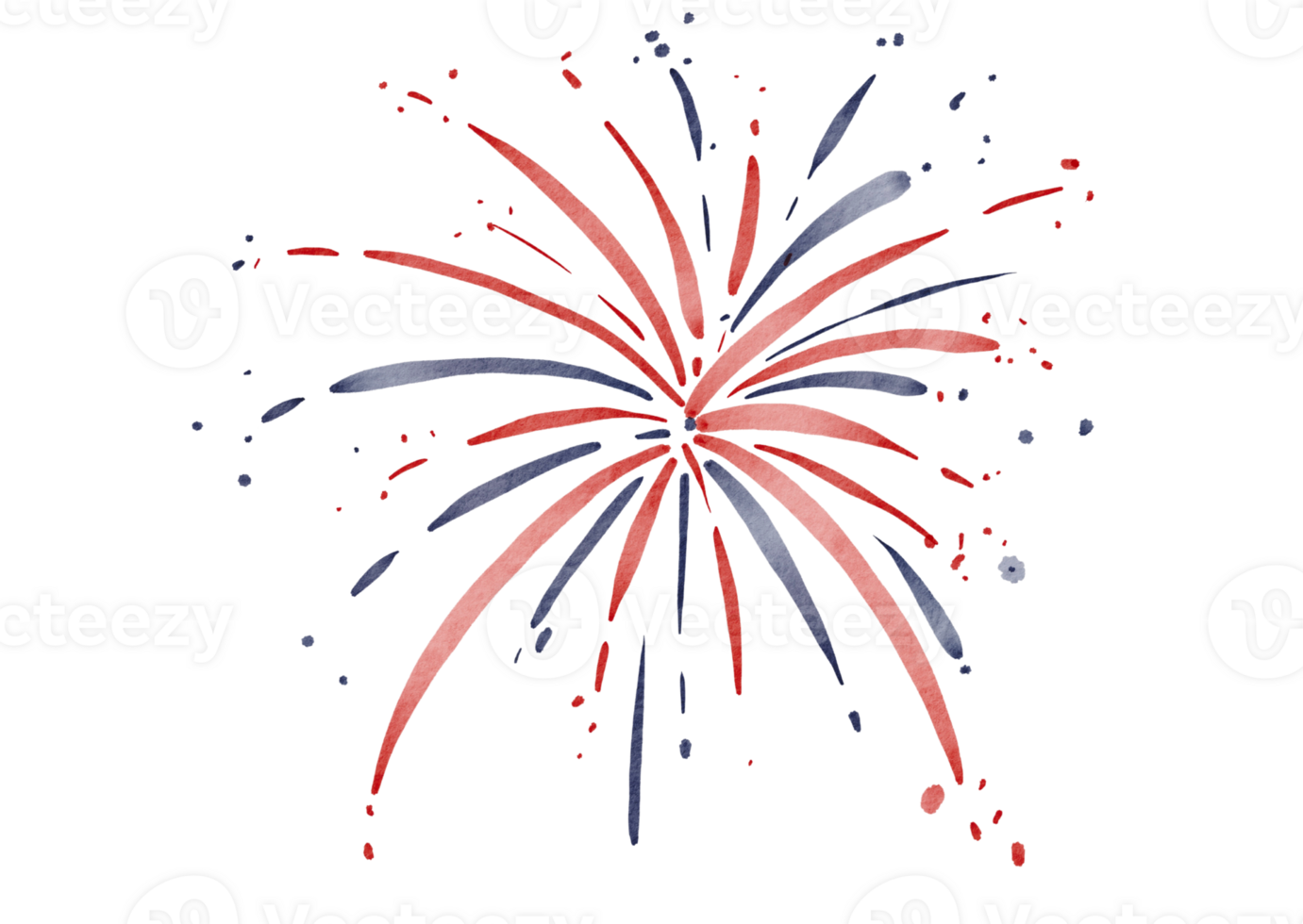 Hand draw  firework explosions in USA flag watercolor  brush paint isolate on png