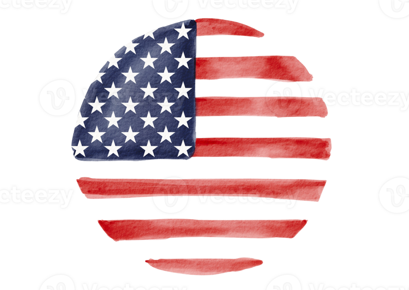 Hand draw circle shape USA flag  watercolor  brush paint isolate on png