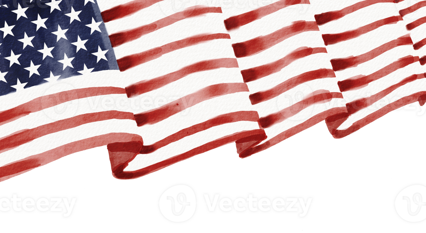 Hand draw USA flag  watercolor  brush paint isolate on png