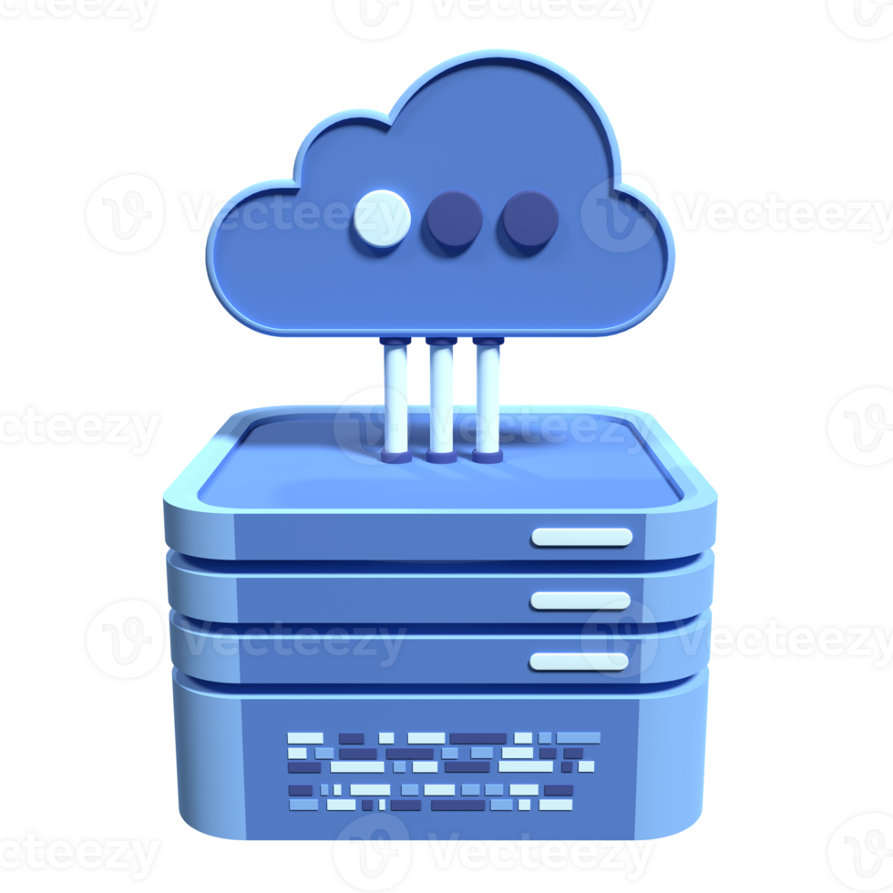 nuage l'informatique technologie. nuage Les données centre avec hébergement serveur. nuage un service 3d le rendu. réseau et base de données. nuage stockage. 3d rendre illustration png