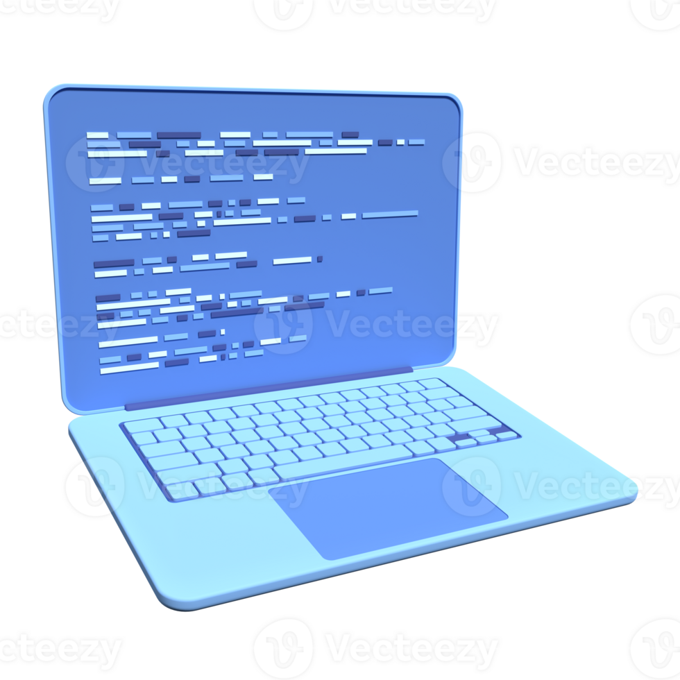 3d laptop and program code development. Web coding concept. Coding screen 3d rendering. 3d rendering of laptop. 3d render illustration png