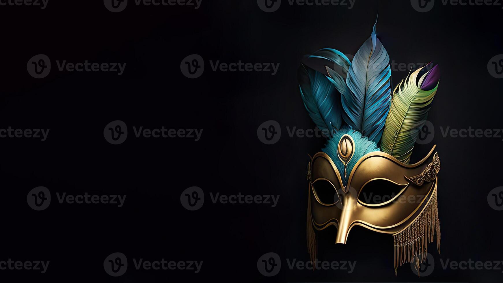 3D Render of Beautiful Decorative Feather Mask On Black Background. photo