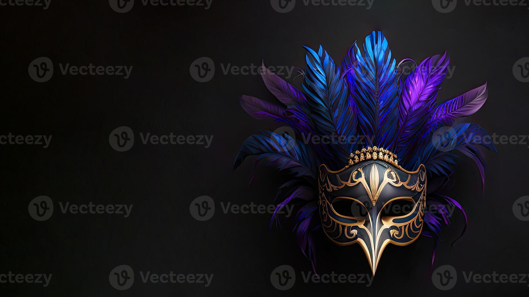 3D Render of Attractive Feathered Masquerade Mask On Black Background. photo