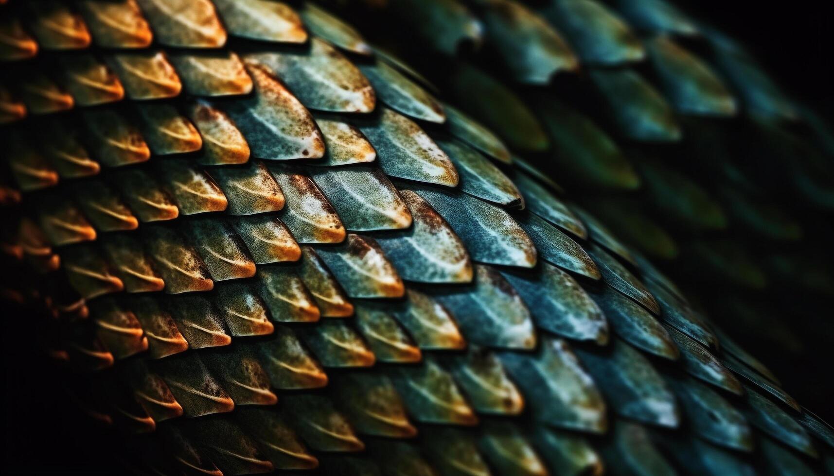 Yellow viper scales shimmer like gold jewelry photo