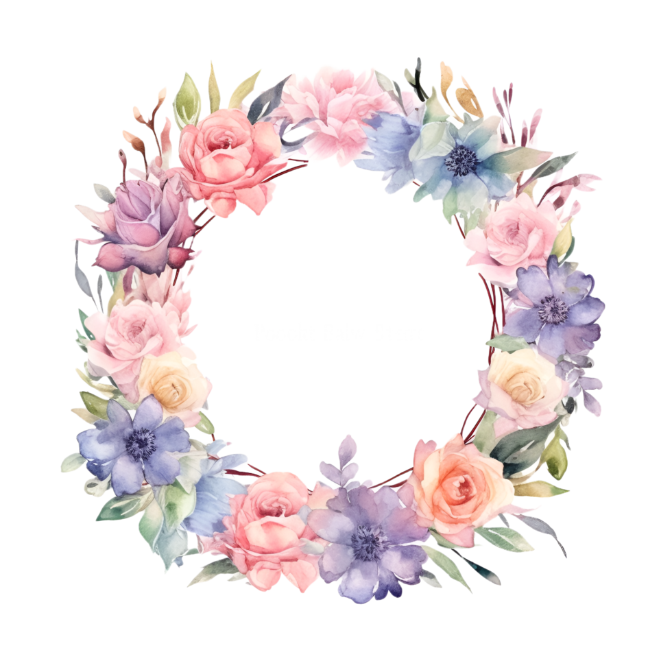 Flower Frame Border Watercolor Clipart AI Generated png