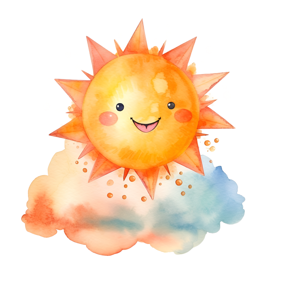 Happy Sun Clouds Watercolor Clipart AI Generated png