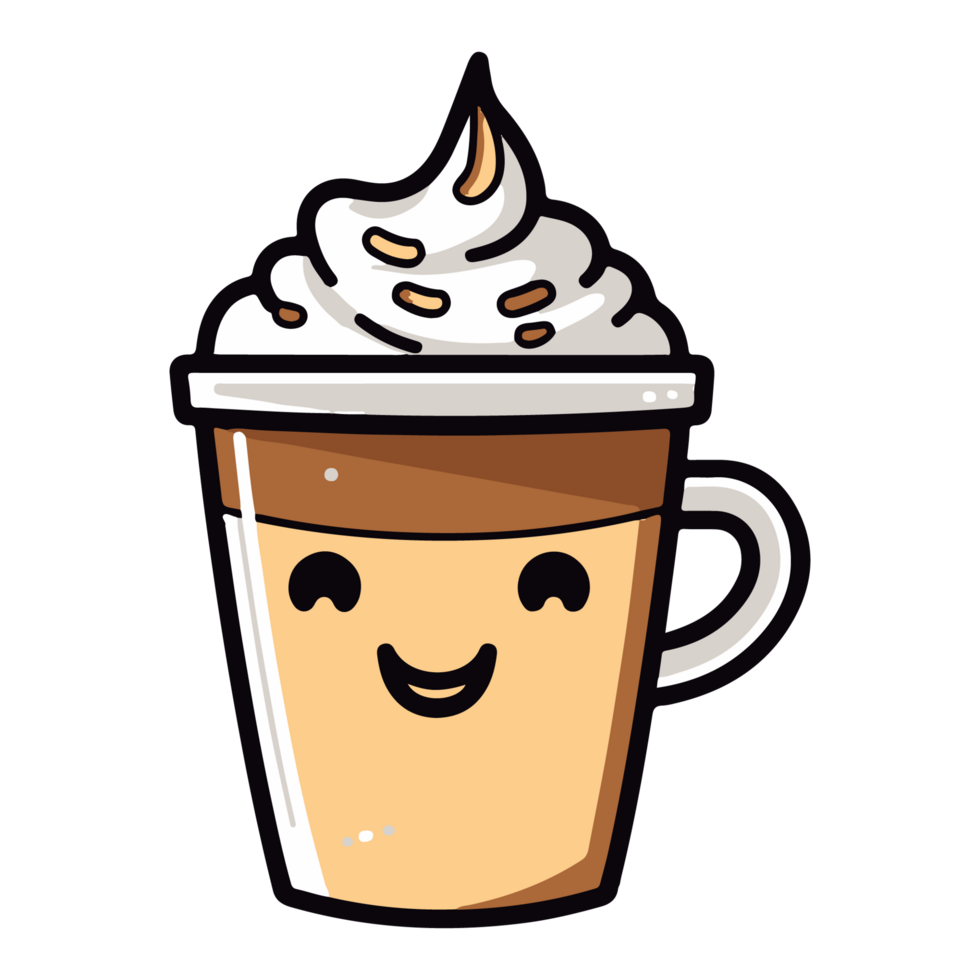 Coffee emoji cup with eyes. Kawaii cup. Element for menu. Emoji icon png