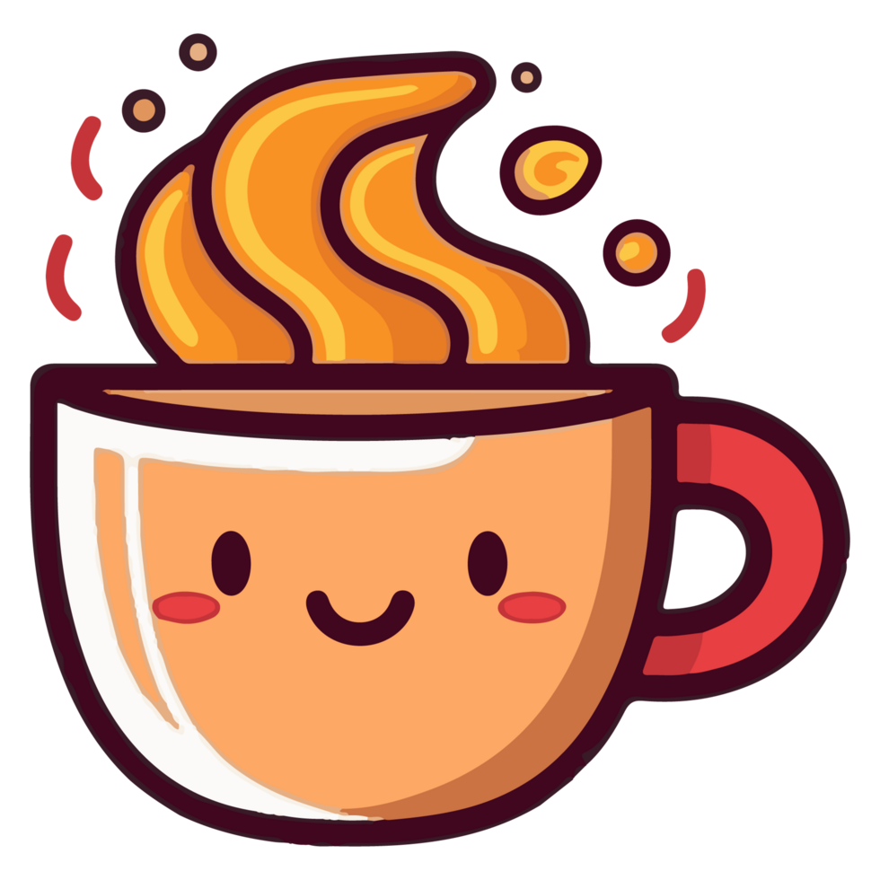 Coffee emoji cup with eyes. Kawaii cup. Element for menu. Emoji icon png