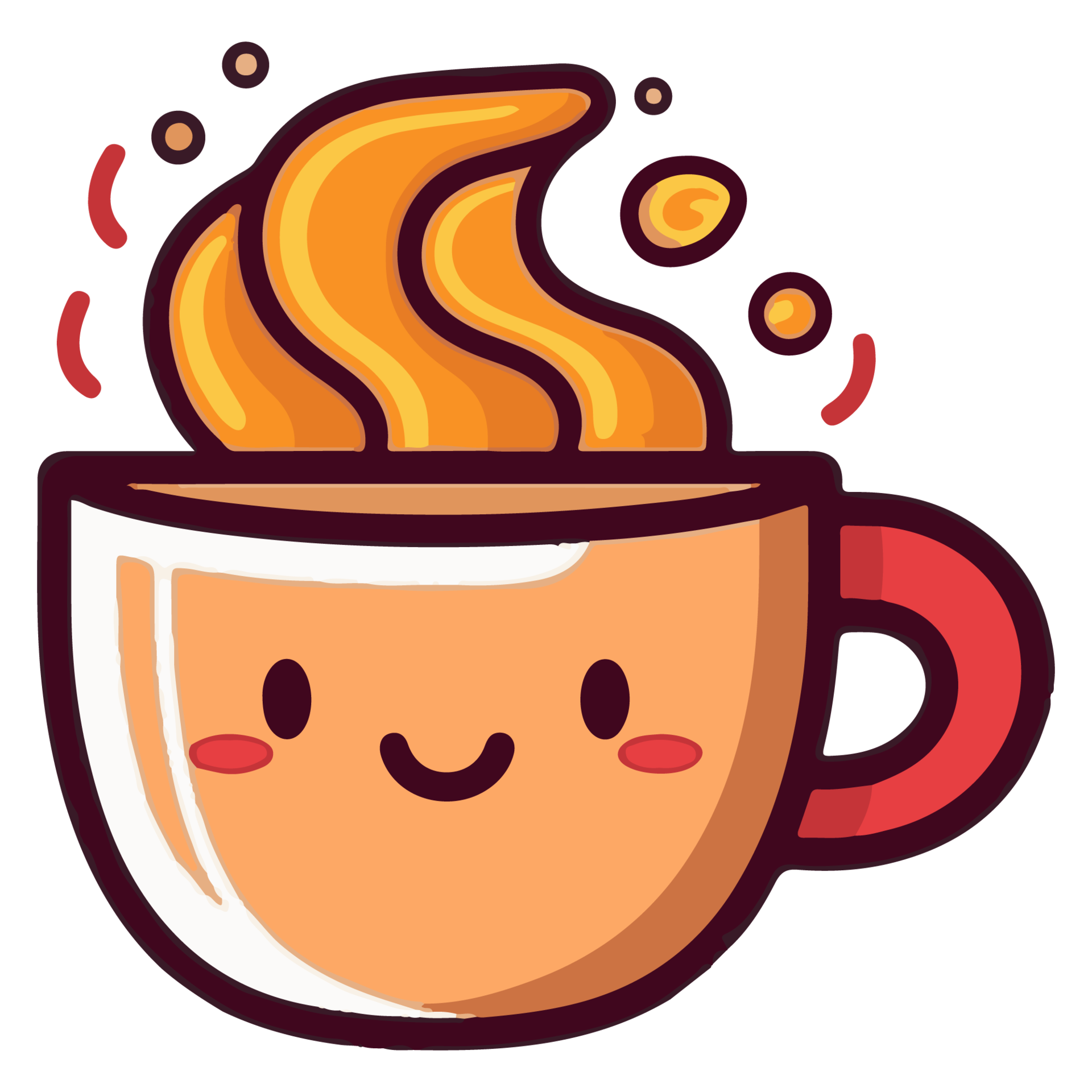 Coffee emoji cup with eyes. Kawaii cup. Element for menu. Emoji icon
