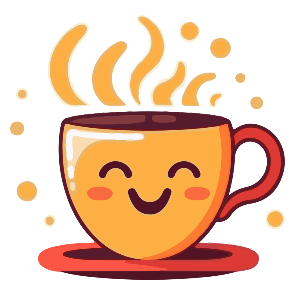 Coffee emoji cup with eyes. Kawaii cup. Element for menu. Emoji icon png