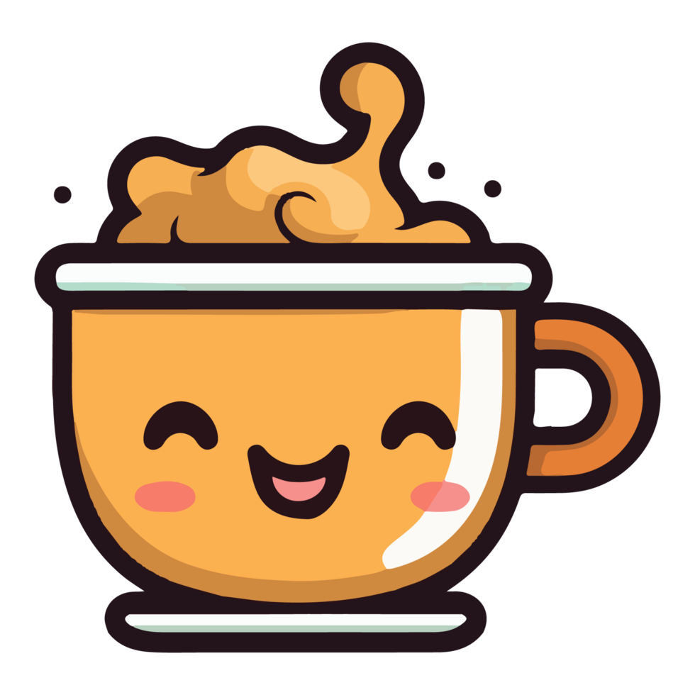 Coffee emoji cup with eyes. Kawaii cup. Element for menu. Emoji icon png