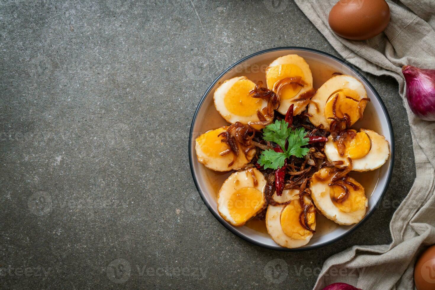 Fried Boiled Egg with Tamarind Sauce photo