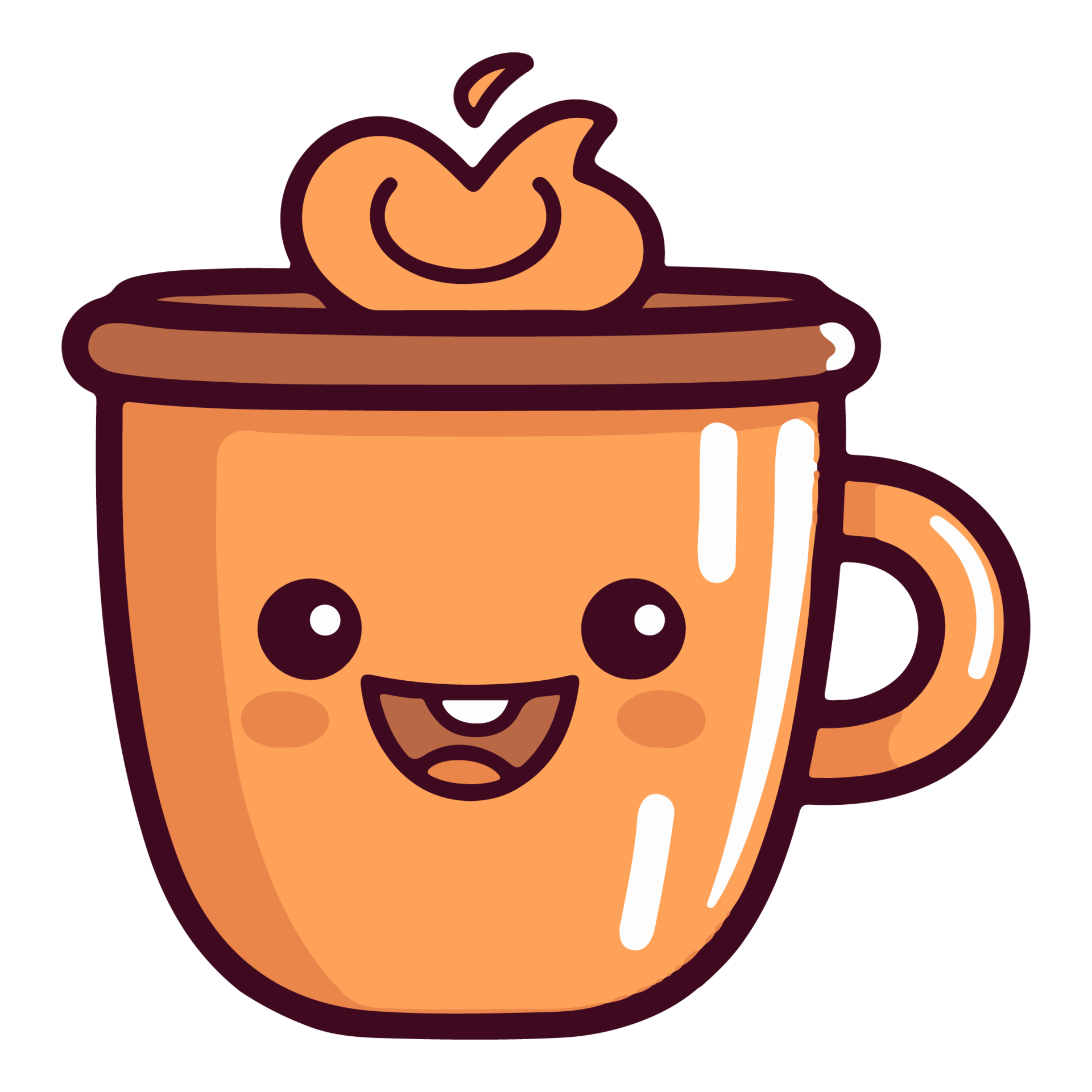 Coffee emoji cup with eyes. Kawaii cup. Element for menu. Emoji icon