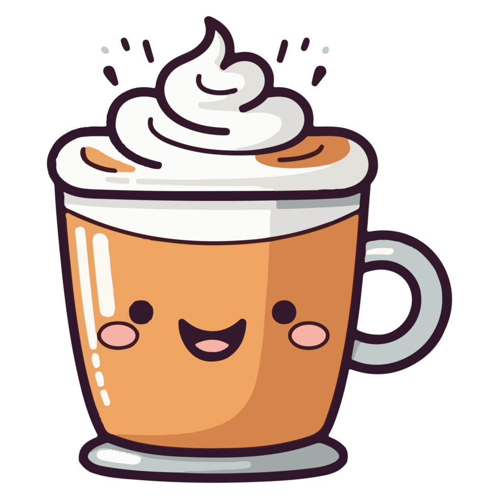 Coffee emoji cup with eyes. Kawaii cup. Element for menu. Emoji icon png