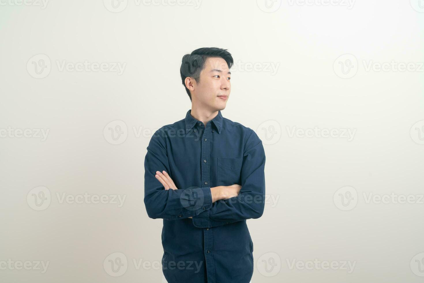 happy Asian man smiling on white background photo