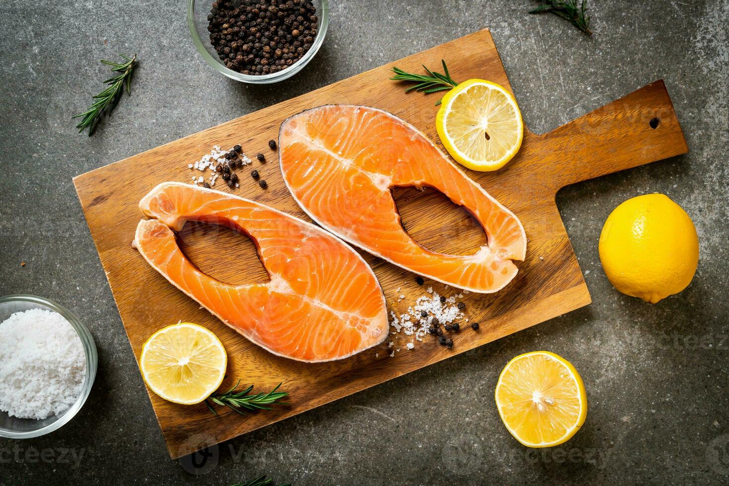 fresh raw salmon fillet steak photo